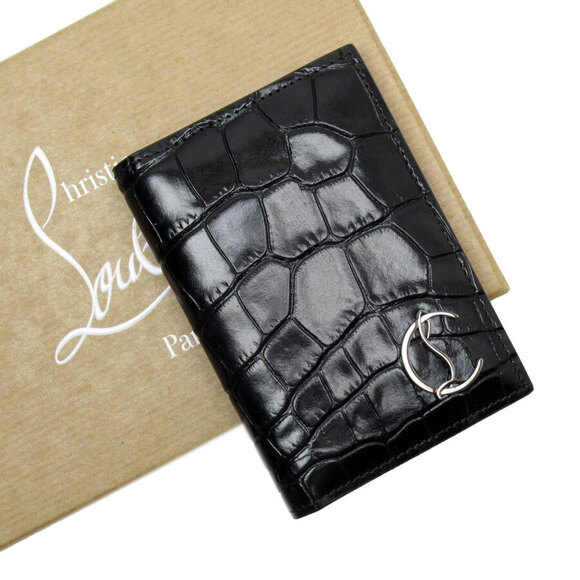 Christian Louboutin Wallet Crocodile Leather Black Red - Picture 1 of 5